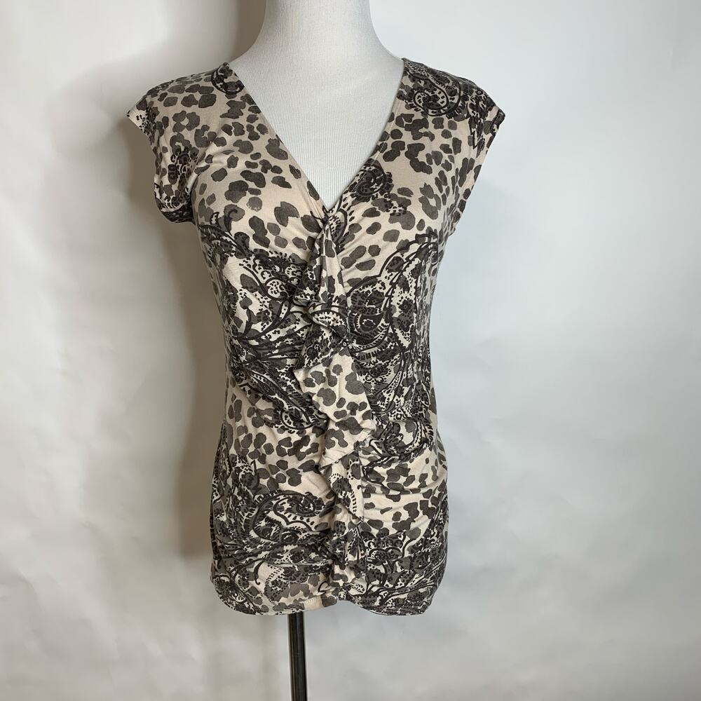 Banana Republic Paisley Print Ruffle T Shirt Sz Small Y2K
